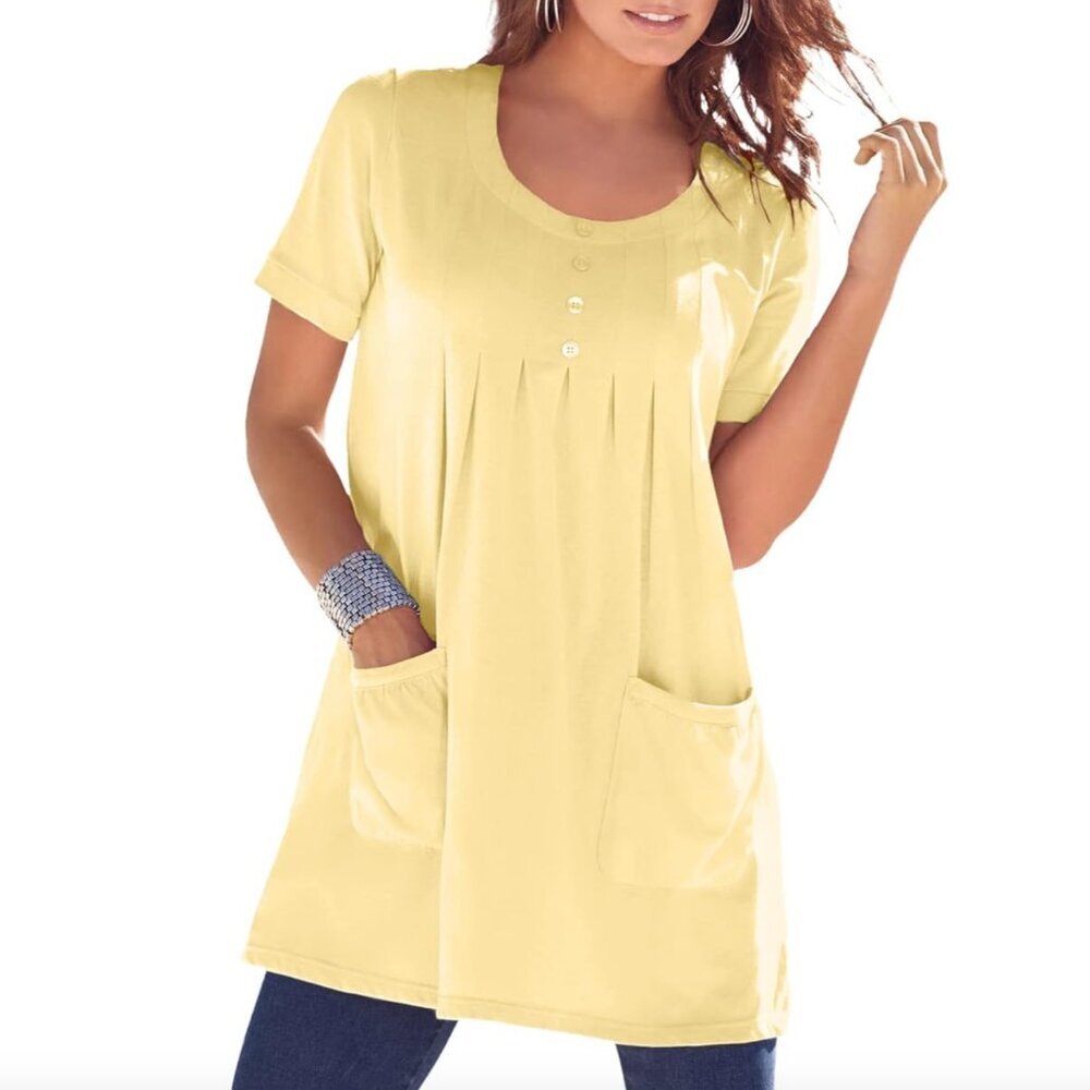 ROAMAN'S VANITY M Plus Size Two Pocket Soft Knit Mustard Yellow Cotton 14 / 16